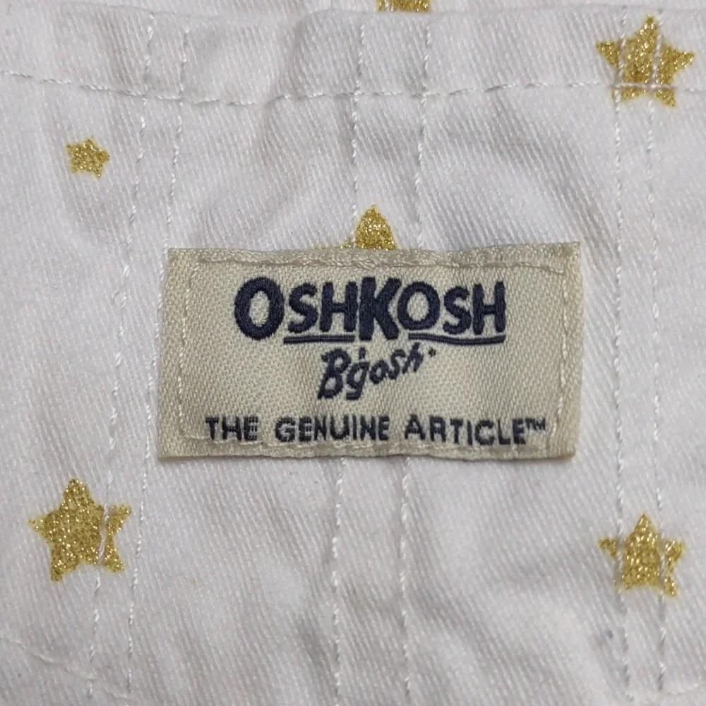 OshKosh B'Gosh Gold Sparkle Stars White Bib Overalls Girls Size 9 Months 9M